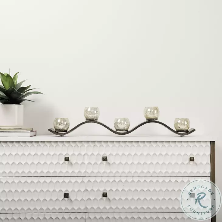 Savannah White Fir Veneer And Gold Metal 6 Drawer Sideboard