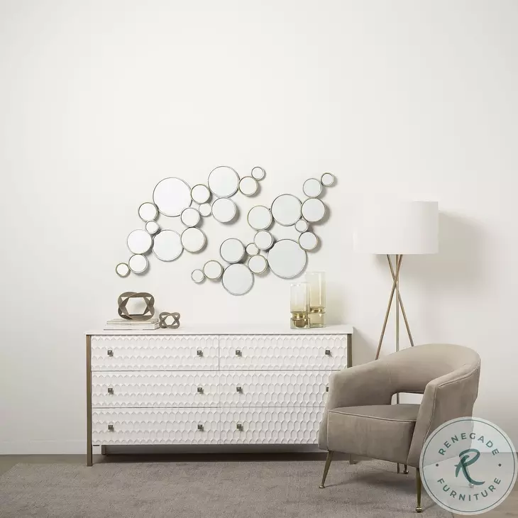 Savannah White Fir Veneer And Gold Metal 6 Drawer Sideboard