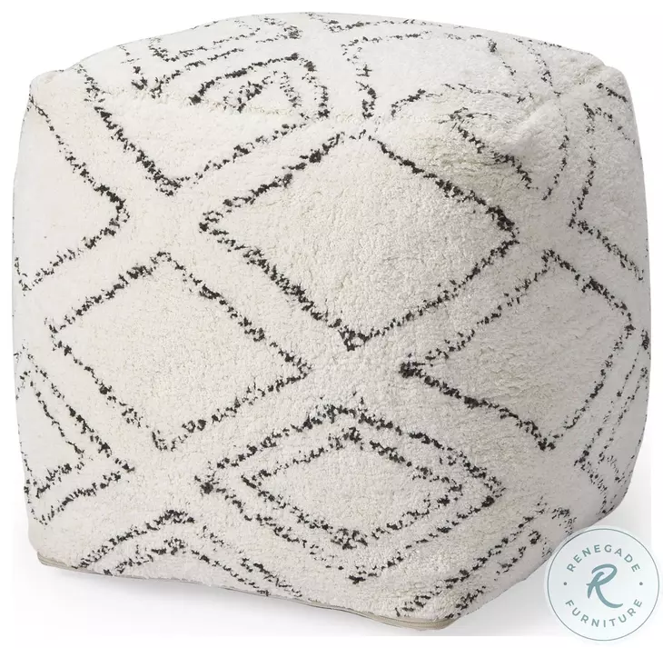 Tapir Beige Cotton Argyle Pattern Square Pouf