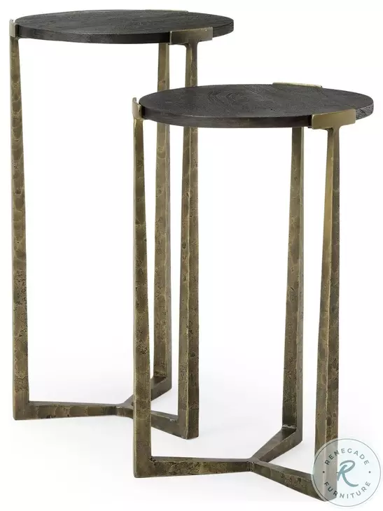 Atticus Black Wood And Antiqued Gold Metal Nesting Accent Table Set Of 2