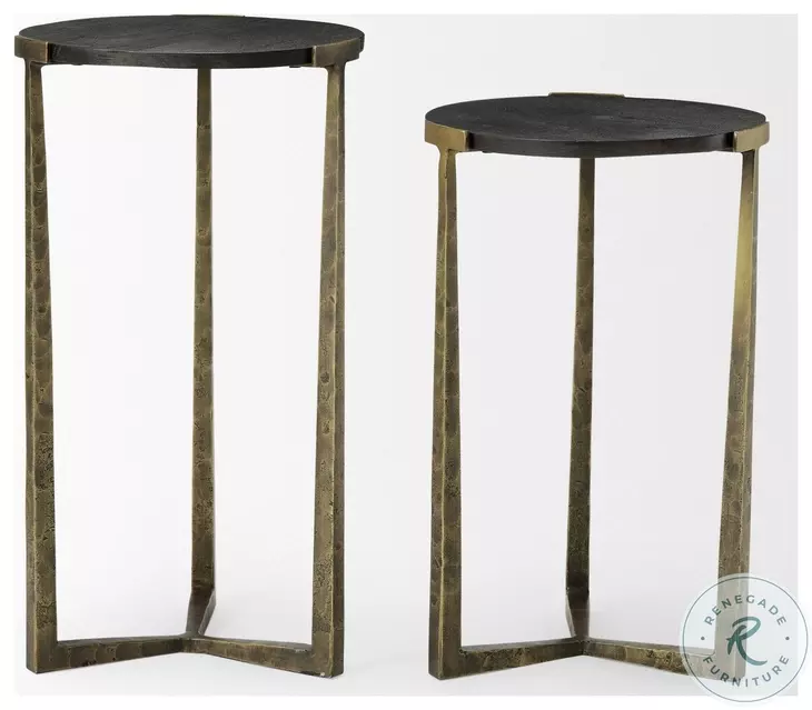 Atticus Black Wood And Antiqued Gold Metal Nesting Accent Table Set Of 2