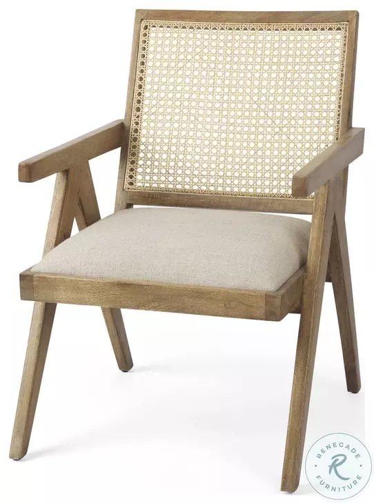 Donna Beige And Light Brown Wood Cane Back Accent Chair