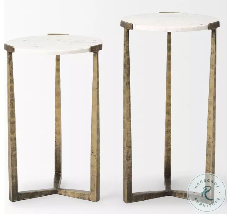 Atticus White Marble And Antiqued Gold Metal Nesting Accent Table Set Of 2