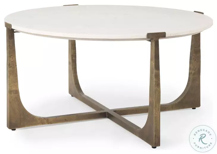 Atticus White Marble And Antiqued Gold Metal Coffee Table