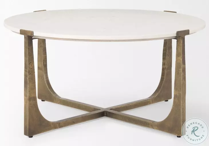 Atticus White Marble And Antiqued Gold Metal Coffee Table