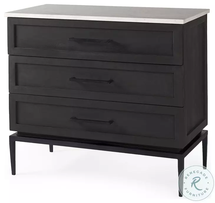 Divina White Marble And Black Metal Accent Cabinet