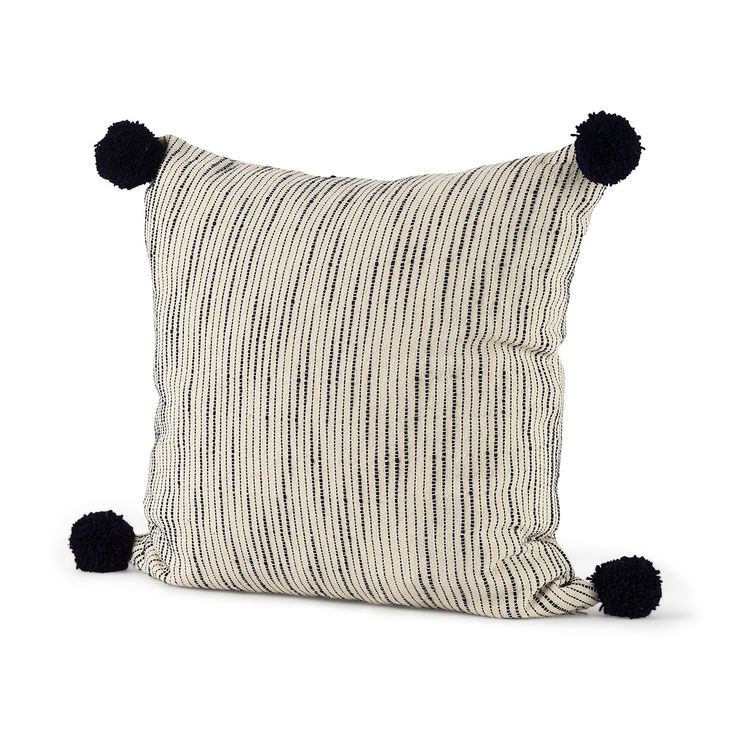 Krystal Cream and Black Pom Pom Decorative Pillow Cover