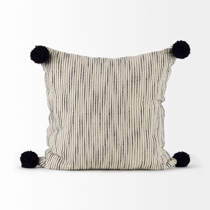 Krystal Cream and Black Pom Pom Decorative Pillow Cover