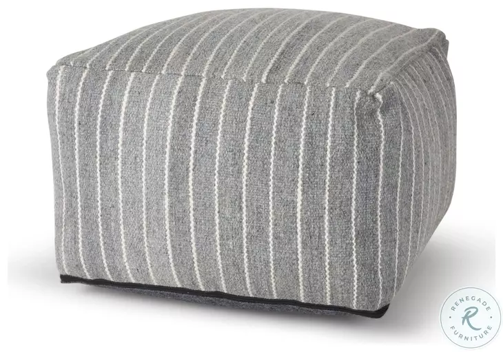 Kensie Blue Striped Large Pouf