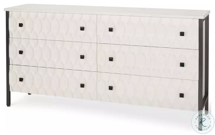 Savannah White Fir Veneer And Gray Metal 6 Drawer Sideboard