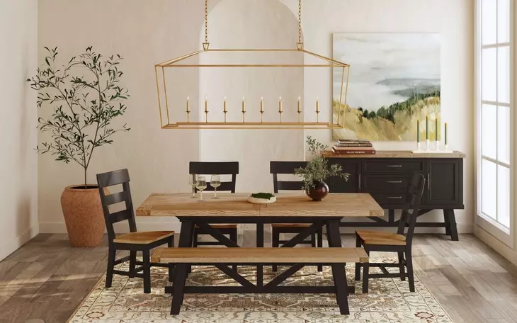 Hendricks Rustic Wheat and Raven Dining Bench