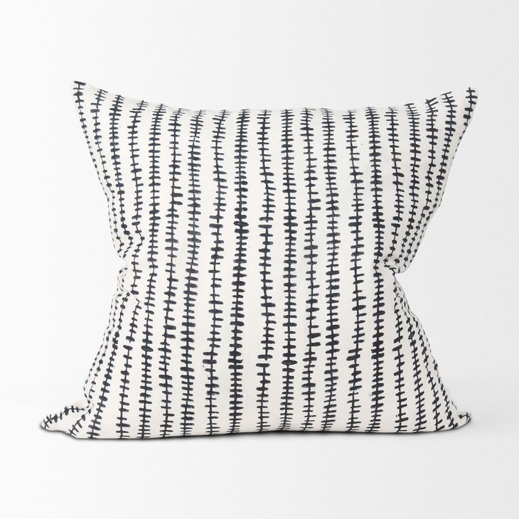 Jenna Cream and Black Print Square Decorative Pillow Cover