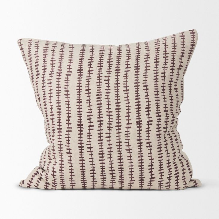 Jenna Beige and Merlot 22 x 22" Decorative Pillow Cover