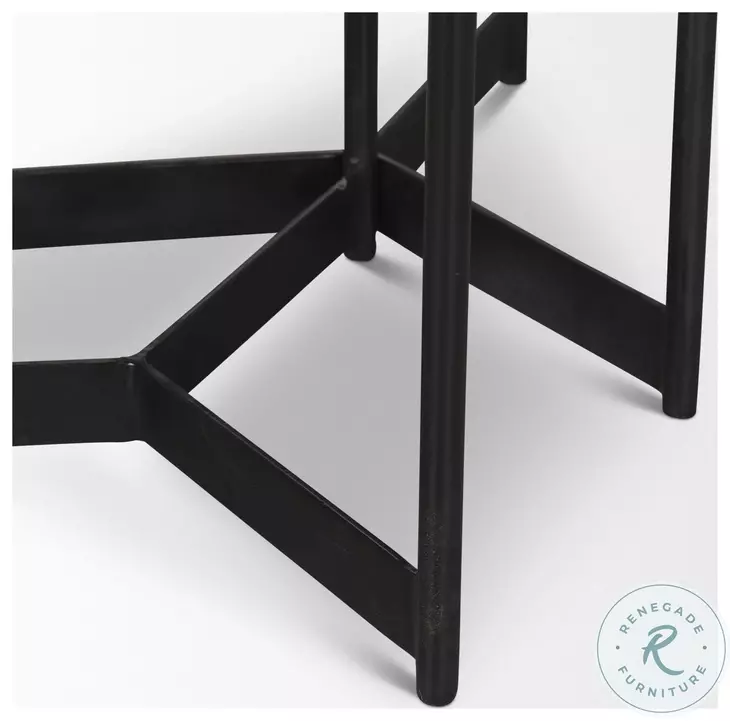 Larkin White Marble And Black Metal Side Tables with Dark Brown Wood Shelf