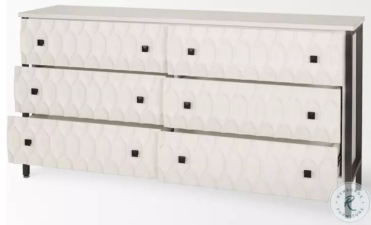 Savannah White Fir Veneer And Gray Metal 6 Drawer Sideboard