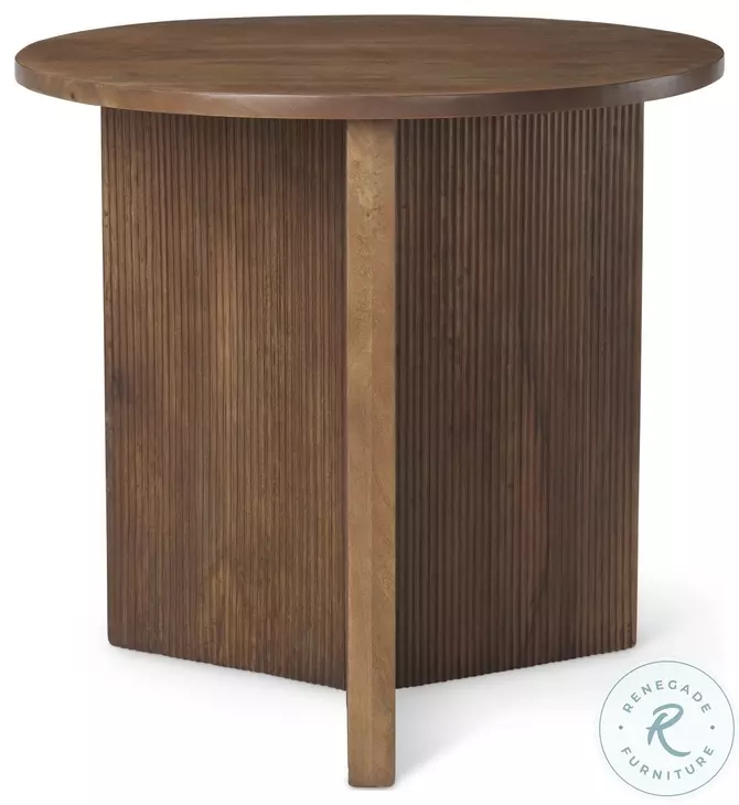 Enzo Medium Brown Fluted Wood Foyer Round Accent Table