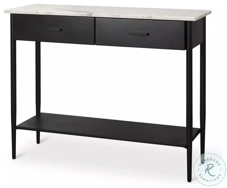 Amika White Marble Top Black Metal Console Table