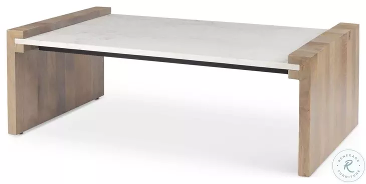 Athens White Marble And Light Brown Wood Coffee Table