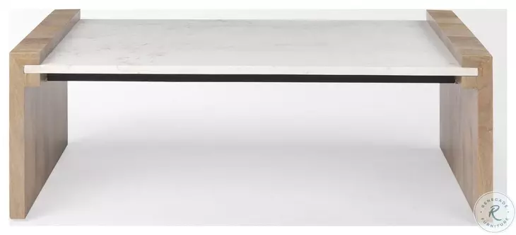 Athens White Marble And Light Brown Wood Coffee Table