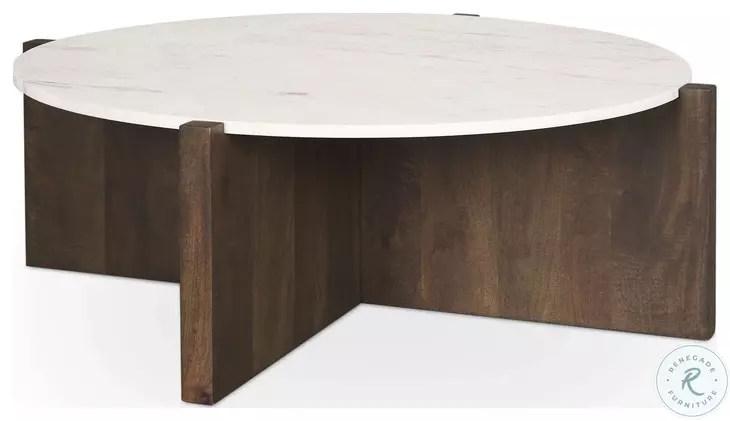 Bianca White Marble And Dark Brown Wood Coffee Table