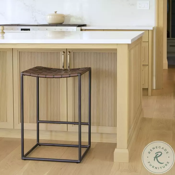 Clarissa Dark Brown Woven Leather Counter Height Stool