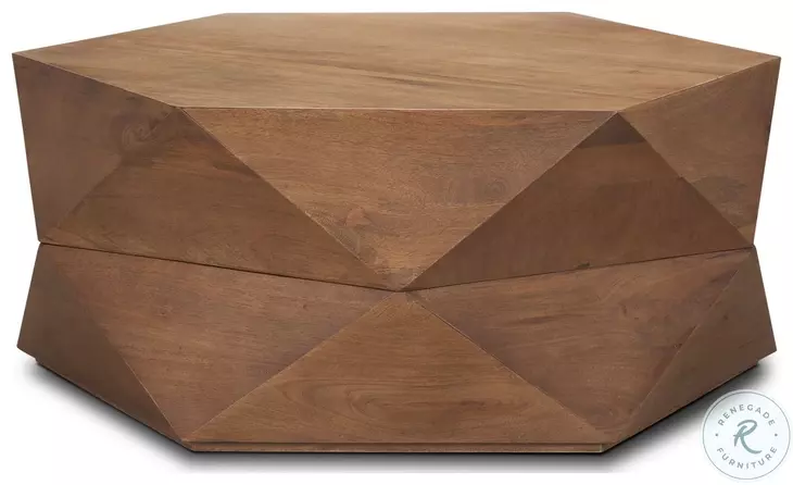 Arreto Medium Brown Hexagonal Hinged Storage Small Coffee Table
