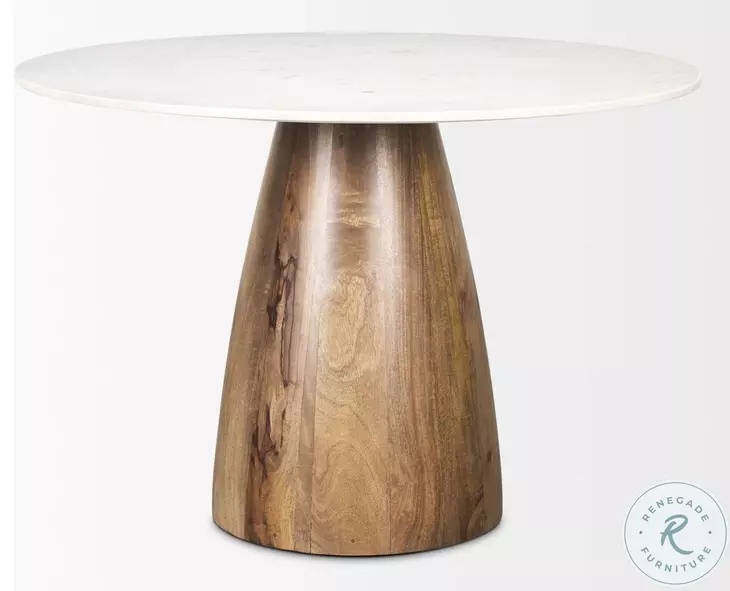 Allyson White Marble And Medium Brown 42" Dining Table