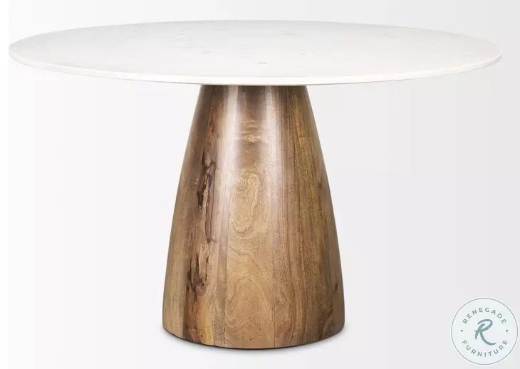 Allyson White Marble And Medium Brown 48" Dining Table