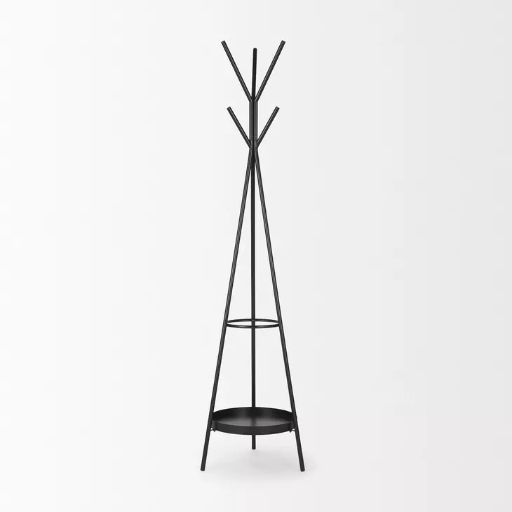 Everett Matte Black 71" Metal Shelves Coat Rack