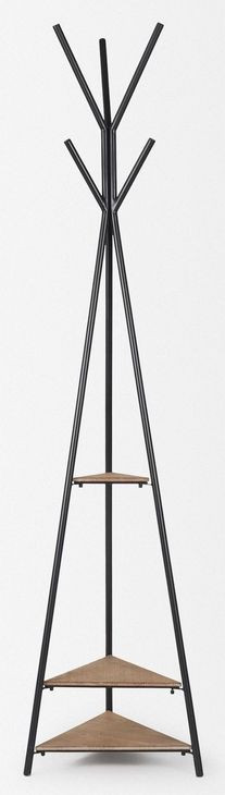 Everett Matte Black and Brown 71" Wood Shelves Coat Rack