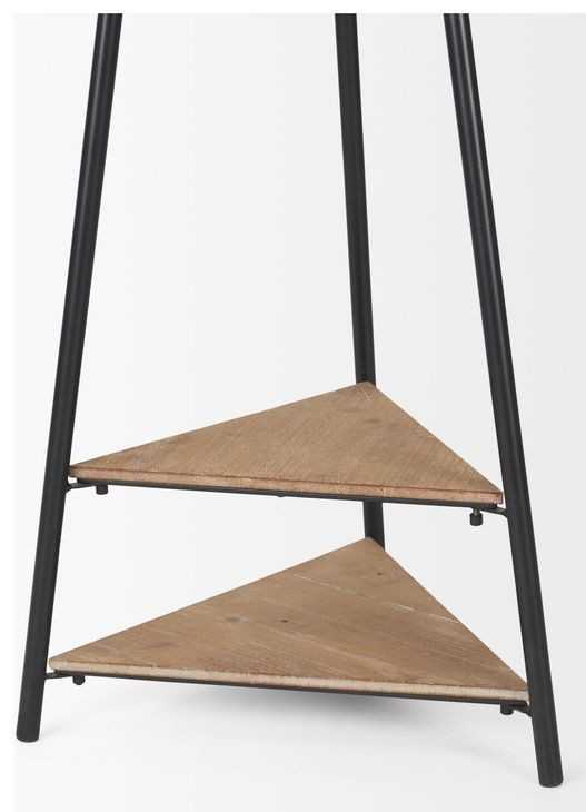 Everett Matte Black and Brown 71" Wood Shelves Coat Rack