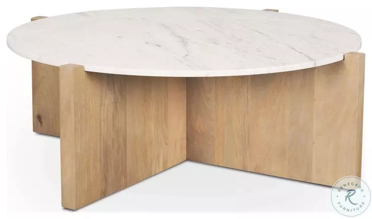 Bianca White Marble And Light Brown Wood Coffee Table