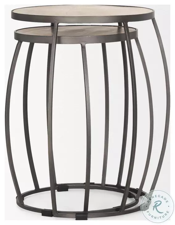 Clapp Light Brown Wood And Silver Metal Occasional Table Set