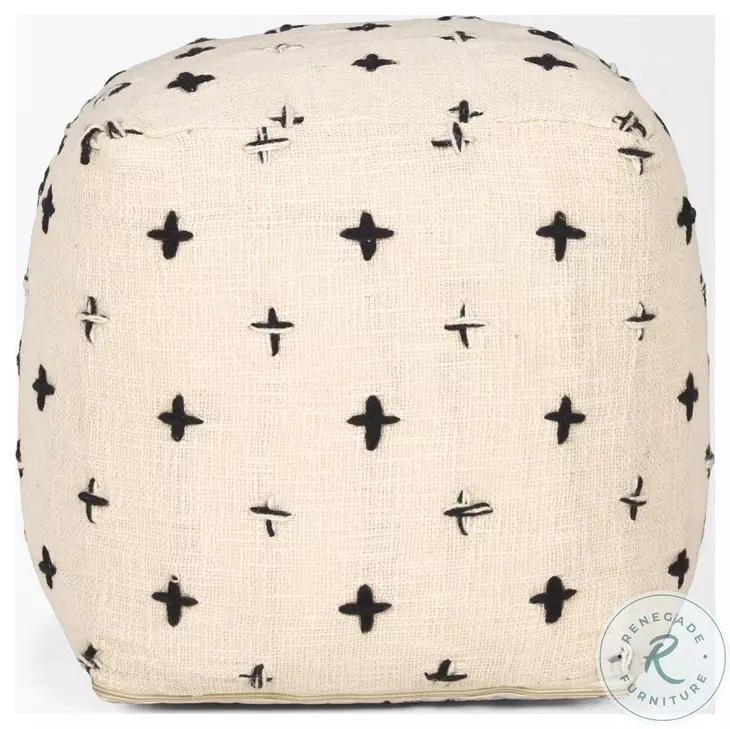 Saanvi Cream Wool And Black Stitched Cross Patterned Pouf