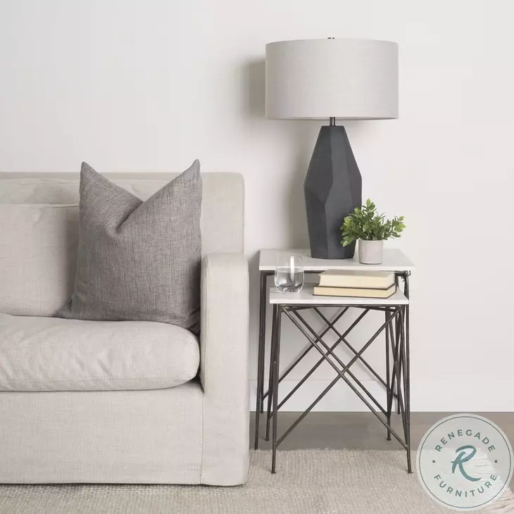 Lorlei White Marble And Gray Iron Legs Side Table