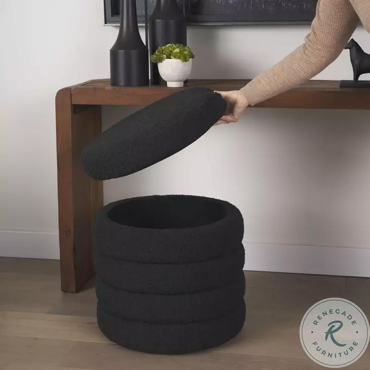 Elise Black Boucle Upholstered Storage Ottoman