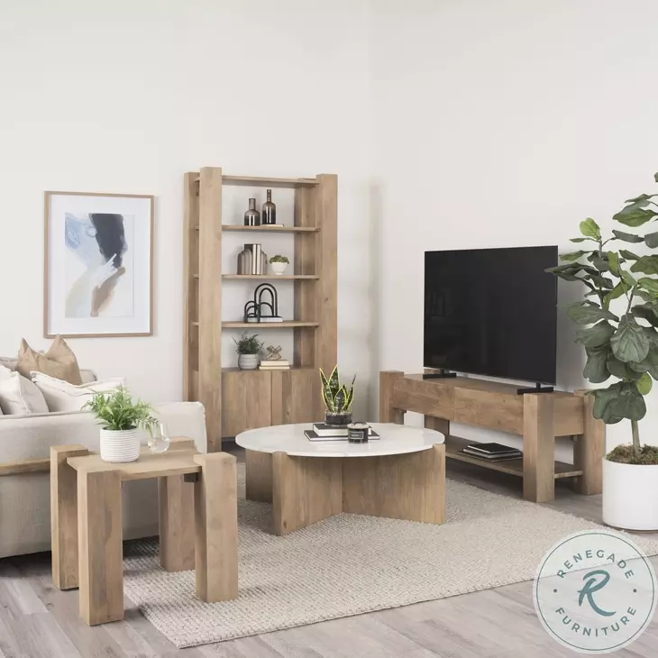 Bianca White Marble And Light Brown Wood Coffee Table