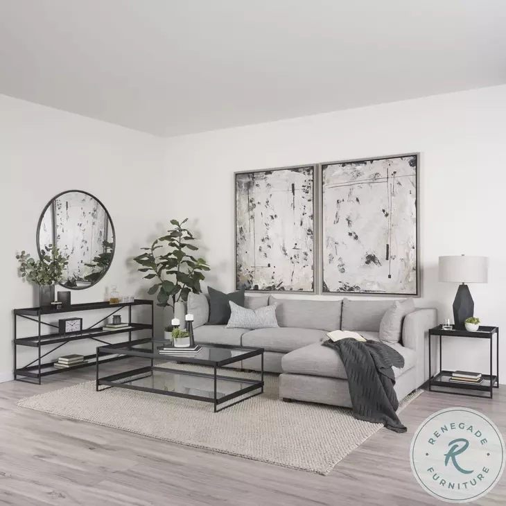 Trey Glass And Black Metal Rectangular Coffee Table