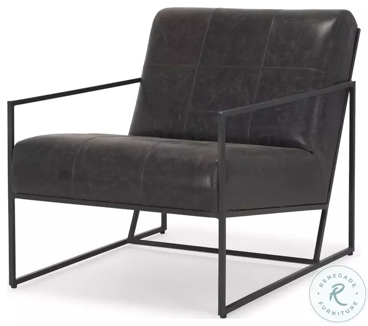 Stratton Aged Black Genuine Leather Accent Chair