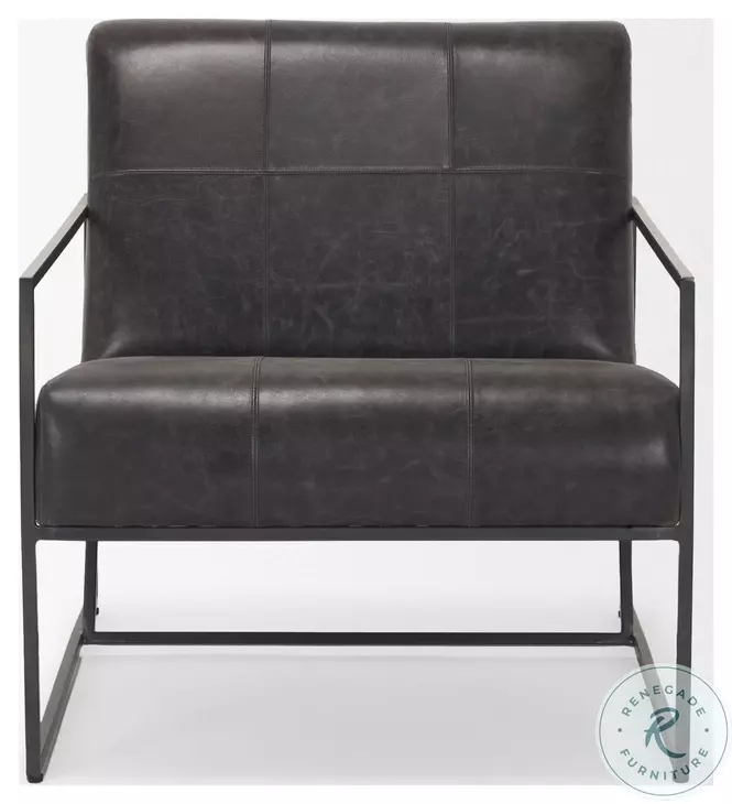 Stratton Aged Black Genuine Leather Accent Chair