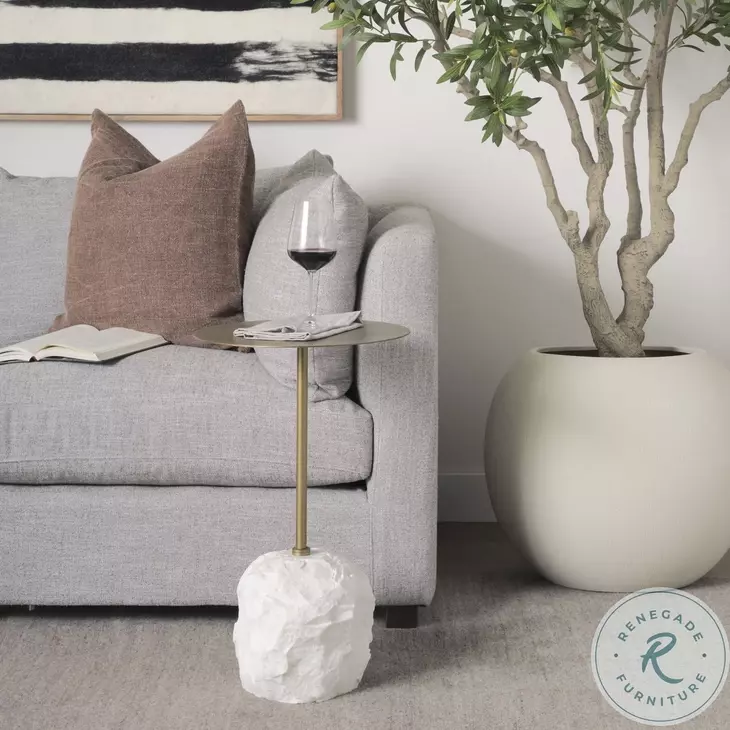 Rini White Marble And Gold Metal Accent Table