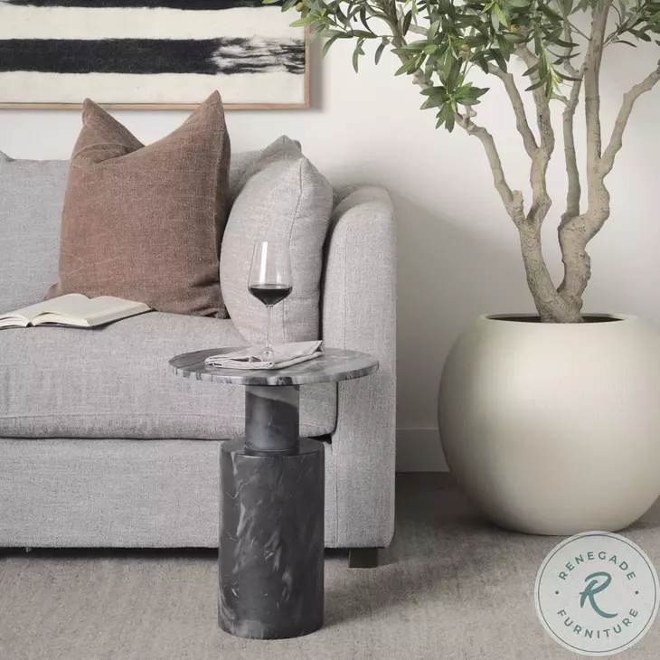 Taite Dark Gray Marble Pedestal Accent Table