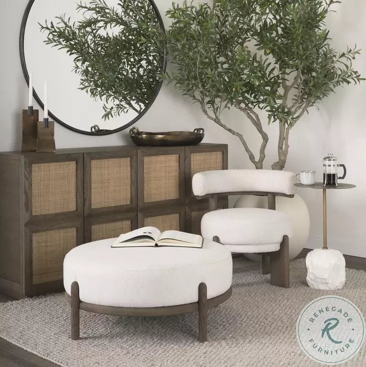 Gwynn Oatmeal Fabric And Dark Brown Ottoman