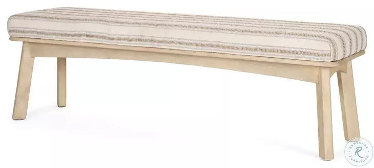 Taimo Striped Fabric And White Washed Light Brown Wood Bench