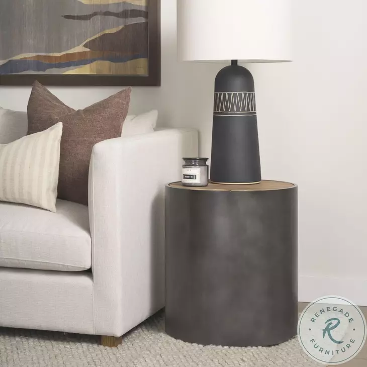 Eclipse Brown Wood And Gunmetal Gray Metal Drum Side Table