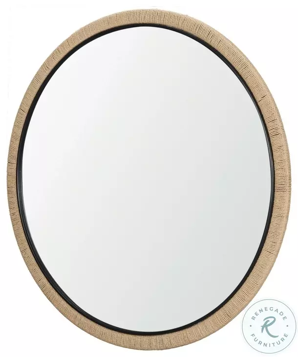 Vasie Black Wood Jute Round Mirror