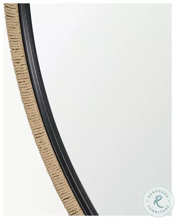 Vasie Black Wood Jute Round Mirror