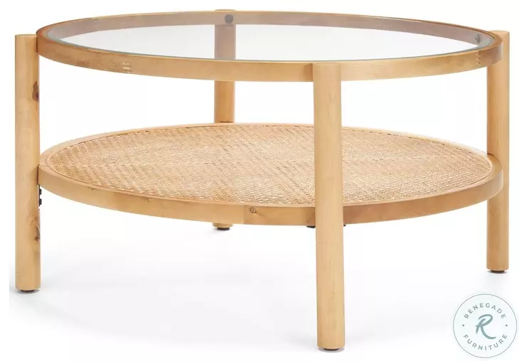 Weslyn Glass And Light Brown Solid Wood Occasional Table Set