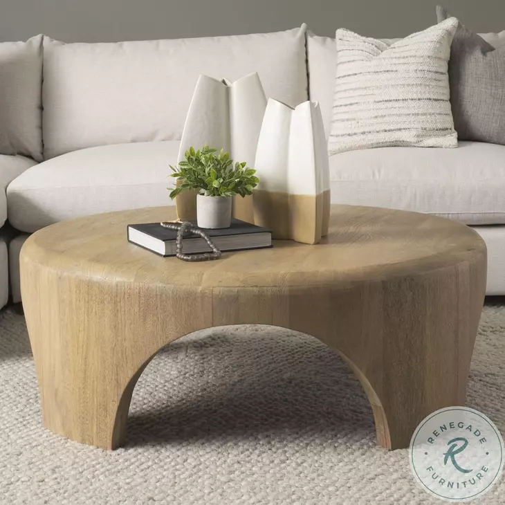 Shima Light Brown Wood Round Coffee Table