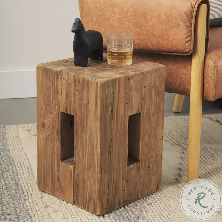 Waylen Natural Wood Block Accent Stool